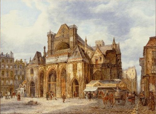 Saint Germain-L’Auxerrois et la rue des Prêtres Saint-Germain-L’Auxerrois – Theodor Hoffbauer - 1834